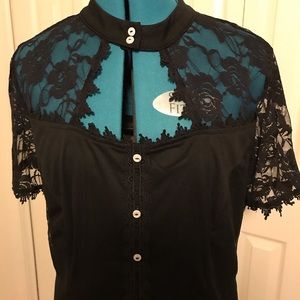 Bella Poque black high collar and lace dress